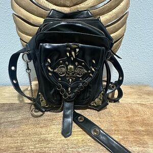 Womens Gothic Steampunk Purse Medieval Hip Bag Skull Stud Chain